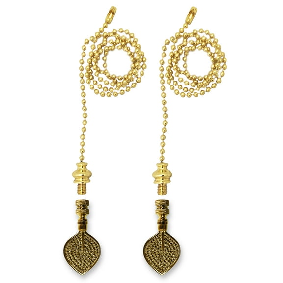 Royal Designs Fan Pull Chain with Birch Leaf Finial – Polished Brass – Set of 2