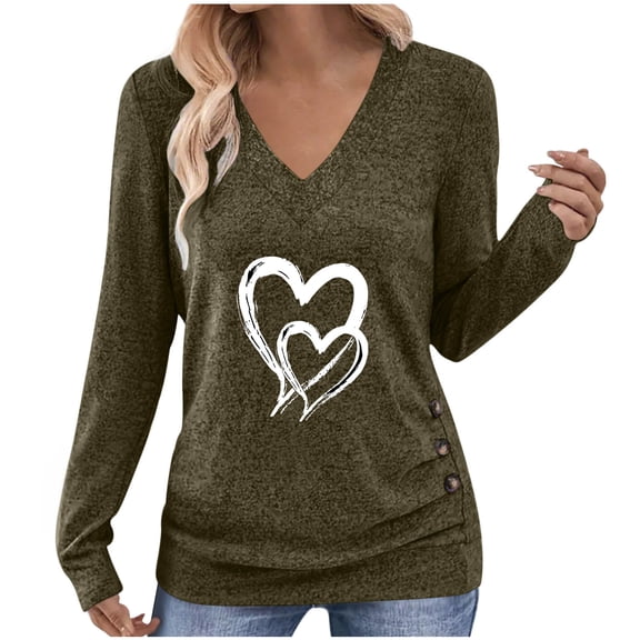 Shirts for Women ‘s Casual Fashion Printing V-neck Fall/Winter Long Sleeve Blouses Shirts Top Classic-Fit Long-Sleeve T-Shirt (Available in Plus Size)