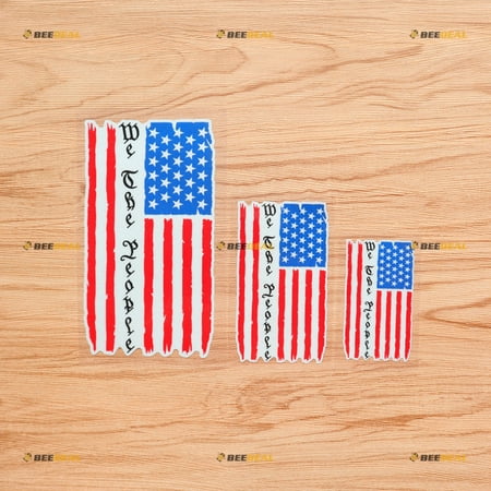 American USA Flag We The People Quote Distressed Vertical Sticker Decal Vinyl - 3 Pack Reflective, 3 Inches, 4 Inches, 6 Inches - for Car Boat Laptop Cup