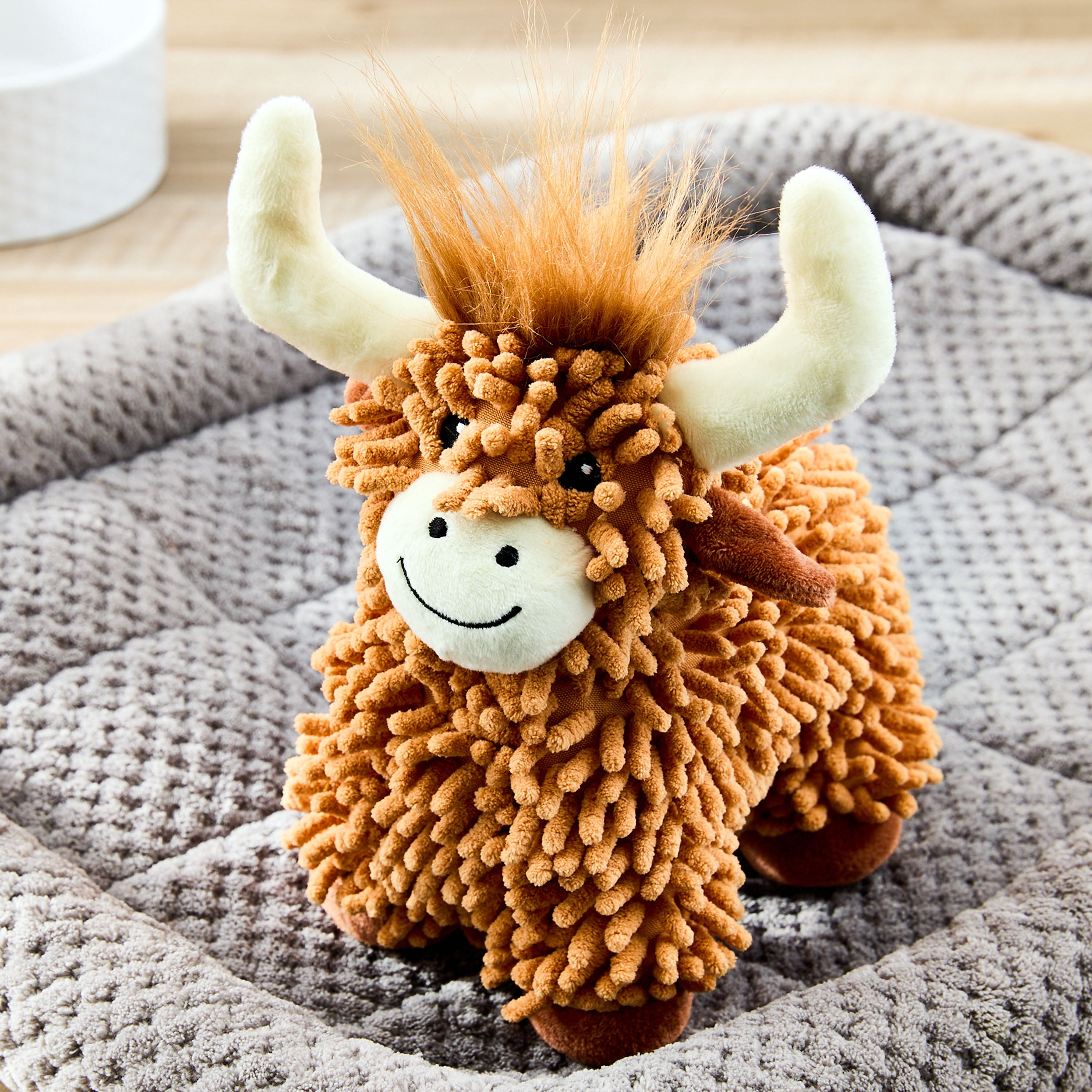 Vibrant Life Brown Highland Cow Plush Dog Toy with Squeaker, Chew Level 1