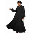 thumbnail image 4 of Women'S Elegant Pleated Maxi Dress with Puff Sleeves and Stand Collar for Various Occasions Black 4XL, 4 of 9