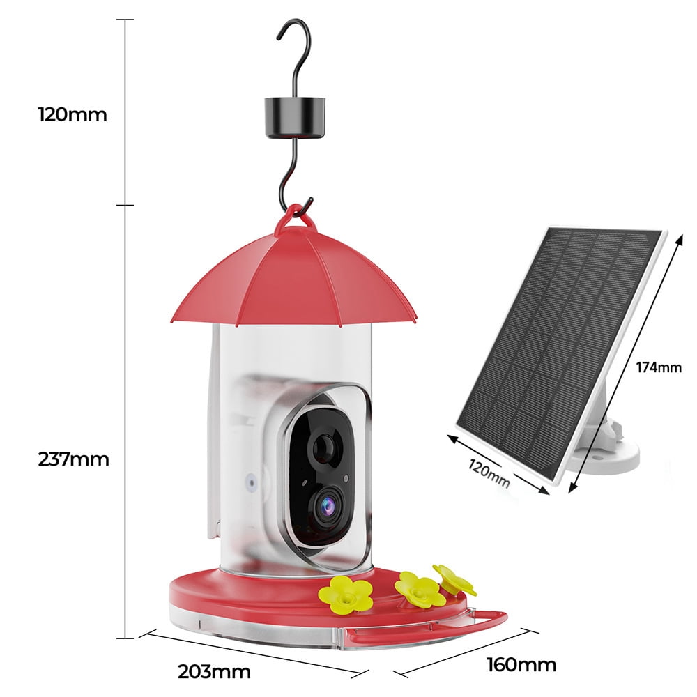 Smart Hummingbird Feeder with Camera Solar Powered Wireless Outdoors Bird Feeder with Ant Moat