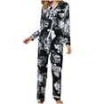 thumbnail image 2 of Puntoco Conjunto Casual De Ropa para El Hogar De Color Sólido para Mujer Cárdigan De Manga Larga Top con Cuello En V+Pantalones Conjunto Liquidación Puntoco Puntoco-4075, 2 of 8