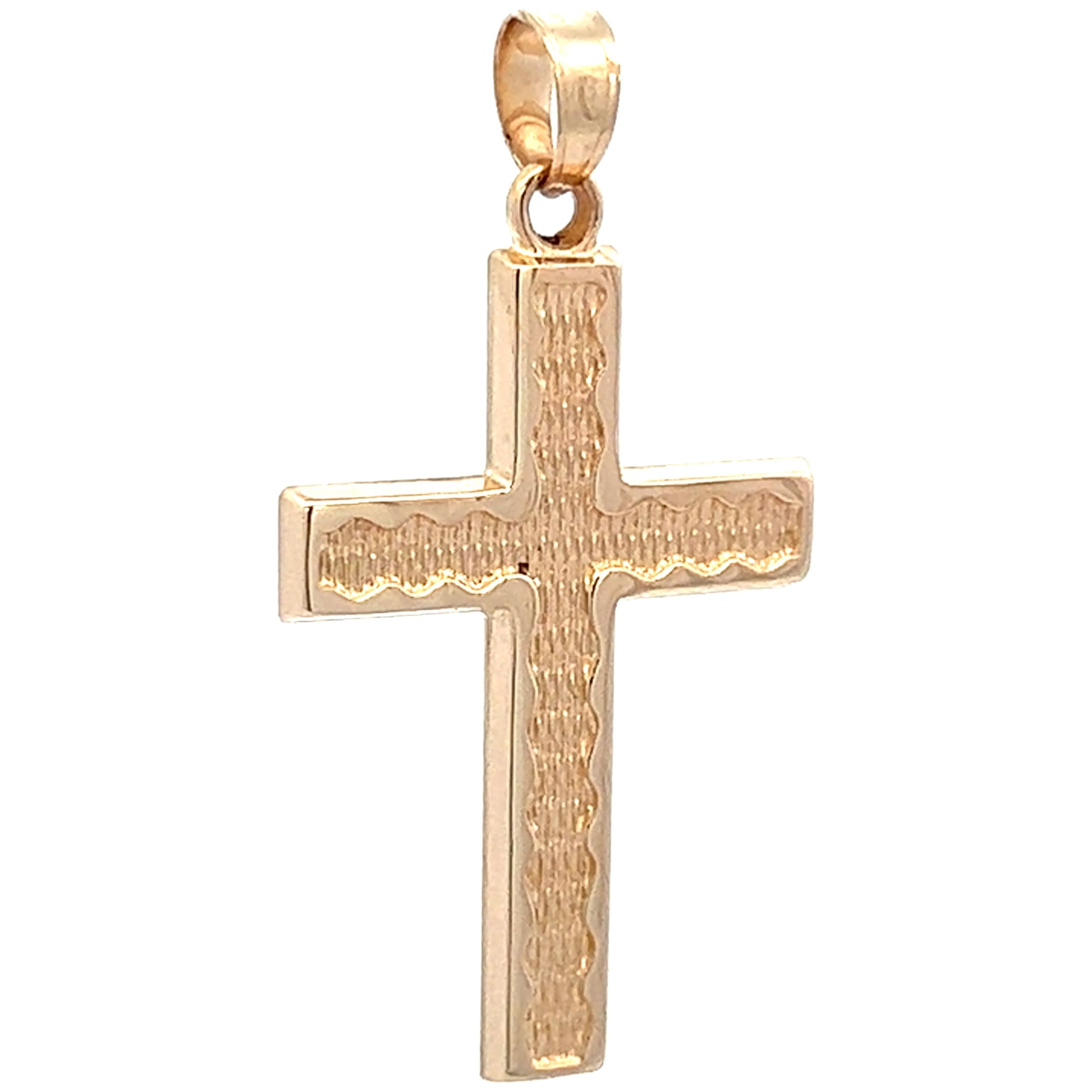 Brilliance Fine Jewelry 14 KT Yellow Gold Florentine Cross with Rippled Edges Design Religious Pendant