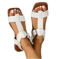 thumbnail image 1 of Flat Sandals for Women Adjustable Buckle Open Square Toe Non Slip Breathable Summer Leather Sandals White, 1 of 9
