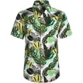 thumbnail image 2 of 2 Pieces Aloha Men's Summer Short Sleeve Shirt Set Hawaii Pattern Beach Shirt Fold Collar Cardigan Button Down Short Sleeve Shirt + Beach Shorts Set, 2 of 3