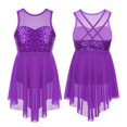 thumbnail image 3 of Traje de ballet para niñas, leotardo de gimnasia con lentejuelas y cuello halter, vestido de tutú, faldas de práctica de danza contemporánea, vestido de baile con tutú de bailarina, 3 of 5