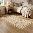 thumbnail image 2 of ODIKA 5'x7' Washable Area Rug Non-Slip, Low Pile, Stain Resistant Pink Green Symmetrical Floral Geometric Design Elegant Symmetry with Motifs for Guest Room, Lounge, Apartment, 2 of 7