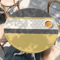 thumbnail image 2 of Yellow Morocco Round Tablecloth, Fitted Table Cover with Elastic for 36"-44" Round Tables, Geometric Grey Stripes Modern Table Cloth Outdoor Indoor Dinning Party Waterproof Tablecloths, 2 of 7