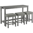 thumbnail image 2 of 59'' Bar Table and Chairs Set with Power Outlet, Industrial Breakfast Table Set with 3 Padded Stools, Solid Wood Console Table Set for Living Dining Room, Grey, 2 of 8