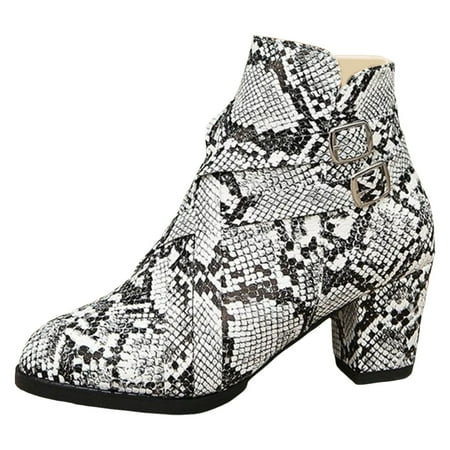 

Mepaouo Women s Ankle Boots Block Low Heel V Cutout Slip on Leopard Dress Booties(White 7)