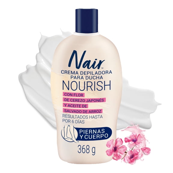 Nair Crema Depiladora para Ducha Nourish 368 g. Marca Probada por Dermatólogos con Ingredientes Naturales, Piel Suave y Tersa hasta por 6 Días