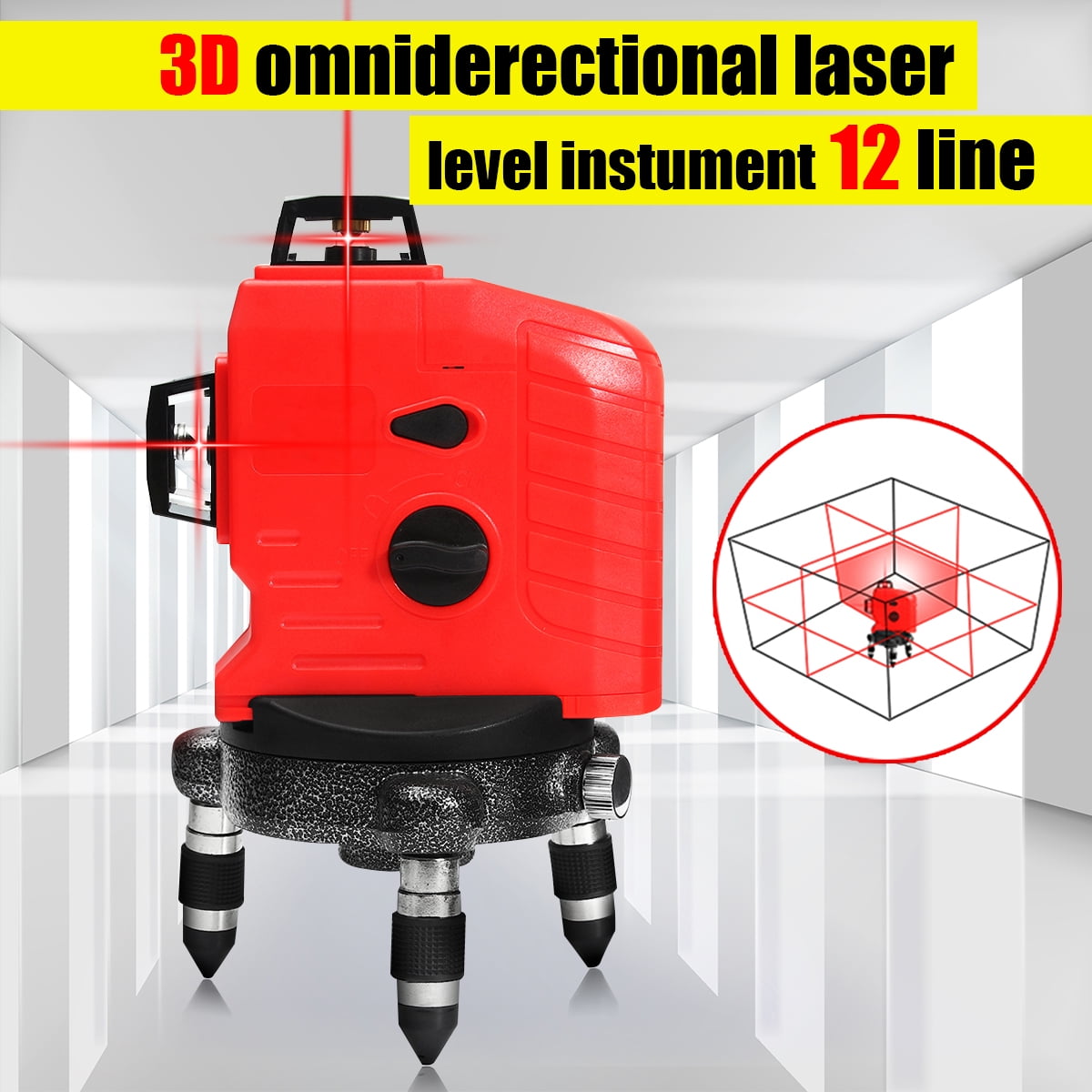 12 Line 3D Red Laser Level Measure Self Leveling Vertical and Horizontal Cross Laser Level