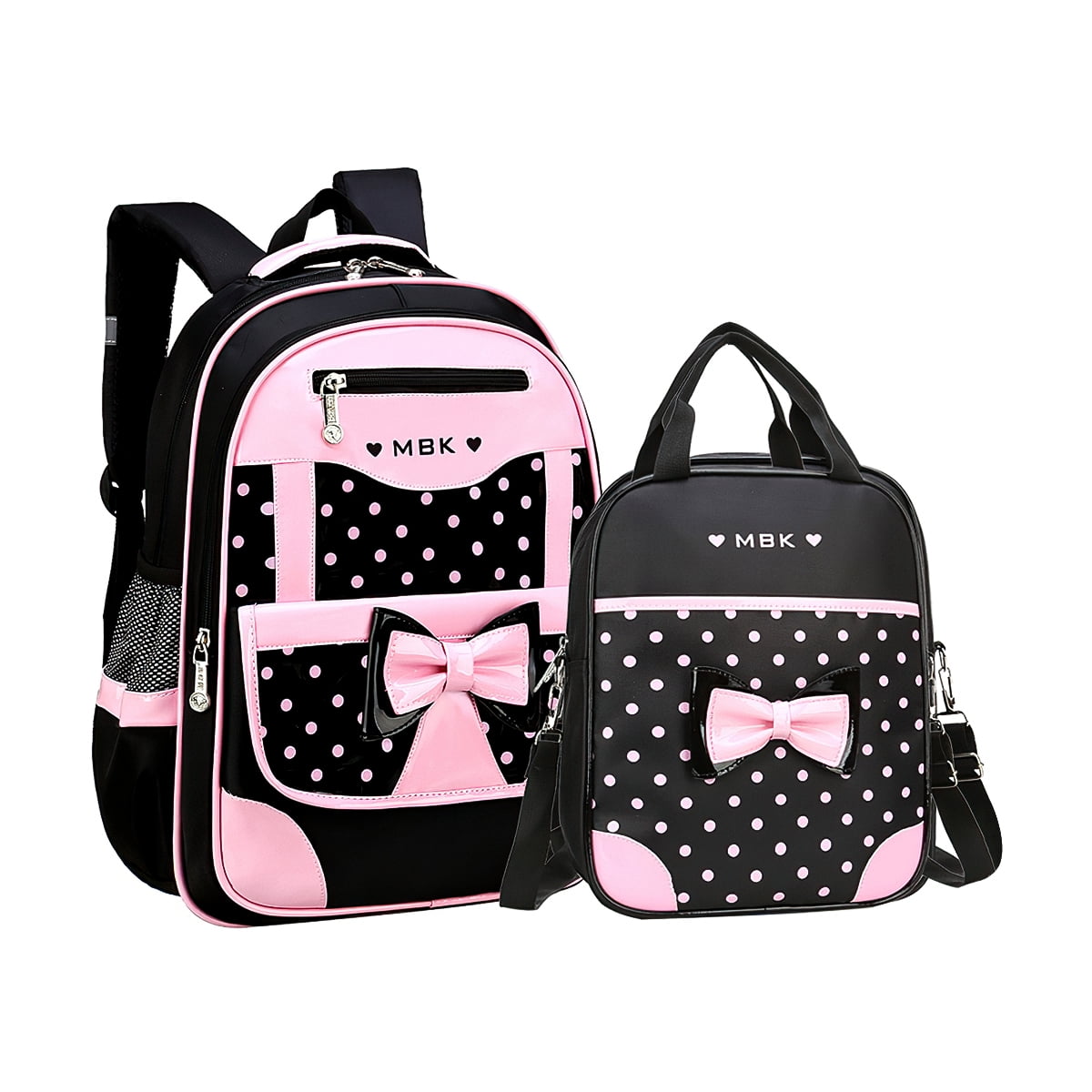 Kadyn School Backpack Set, Black+Pink Kids Backpack with Lunch Bag, Elementary Bookbag for Children Kadyn School Backpack Set, Black+Pink Kids Backpack with Lunch Bag, Elementary Bookbag for Children