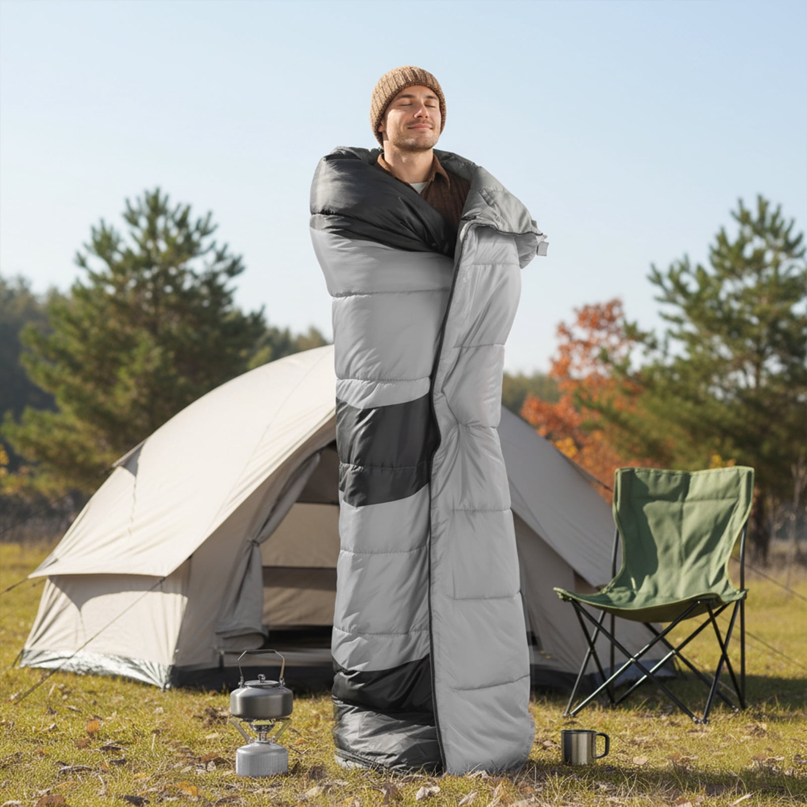 USB Heated Rectangular Sleeping Bag, 190T Polyester Waterproof Ultralight Sleeping Bag, 3-Zone Temperature Control Sleeping Bag for Camping Hiking Backpacking RV Travel Indoor Outdoor Use