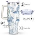 thumbnail image 3 of 40oz Cute Ocean Life Turtle Stainless Steel Flip Straw Tumbler Spill Proof Travel Cup Double Wall Vacuum Insulated Coffee Mug with Top Handle, 3 of 6