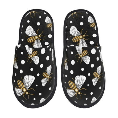 Balery Honey Bees at Night Slient Indoor Furry Fleece Comfort House Shoes Soft Non-Slip Home Shoes Cotton slippers House Slippers-- Medium