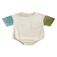 thumbnail image 1 of Barboteuse Fille Garçon Manches Courtes Col Patch Combinaison Courte Décontractée Printemps Été Barboteuse Hauts, 1 of 9