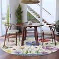 thumbnail image 3 of Round Area Rug 5 Ft, Blue Wildflowers Washable Non-Slip Circle Carpet for Living Room/Bedroom, Farmhouse Country Spring Butterfly Floral Low-Profile Runner Mats Collection Rugs for Indoor, 3 of 8