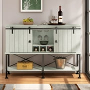 FESTIVO 52 in. Saw Cut-off White Wood Bar Cabinet with Sliding Door