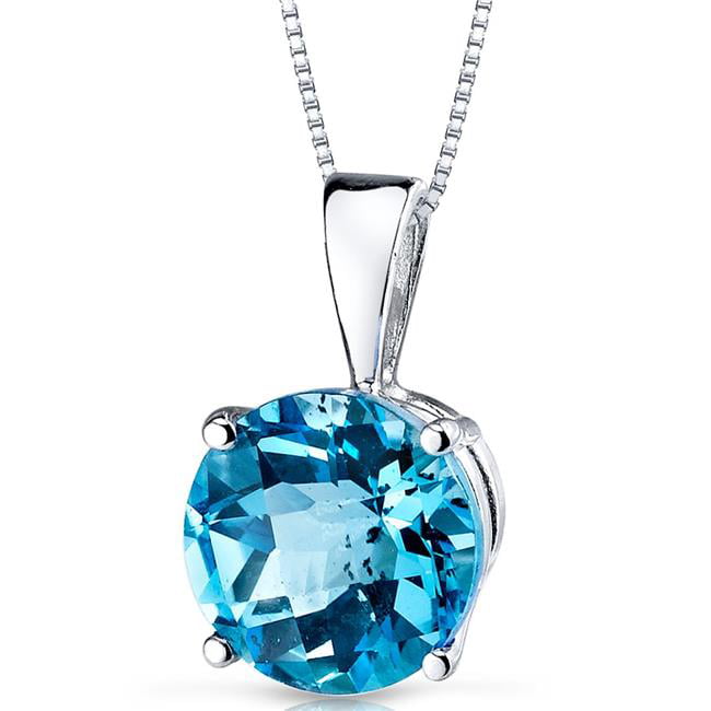 10K White Gold Natural Blue Topaz and Diamond Necklace with 18 inch chain