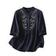 thumbnail image 1 of Vestidos Casuales Para Mujer, Blusas De Mujer De Moda Blusa de lino sintético con botones bordados para mujer, manga 3/4 y cuello alto, 1 of 5