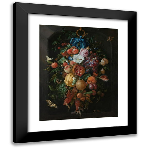 Jan Davidsz de Heem 12x14 Black Modern Framed Museum Art Print Titled - Festoon of Fruit and Flowers (1660 - 1670)