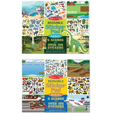 Melissa & Doug Reusable Sticker Pads Set: Vehicles and Habitats, 315+ Stickers and 10 Scenes