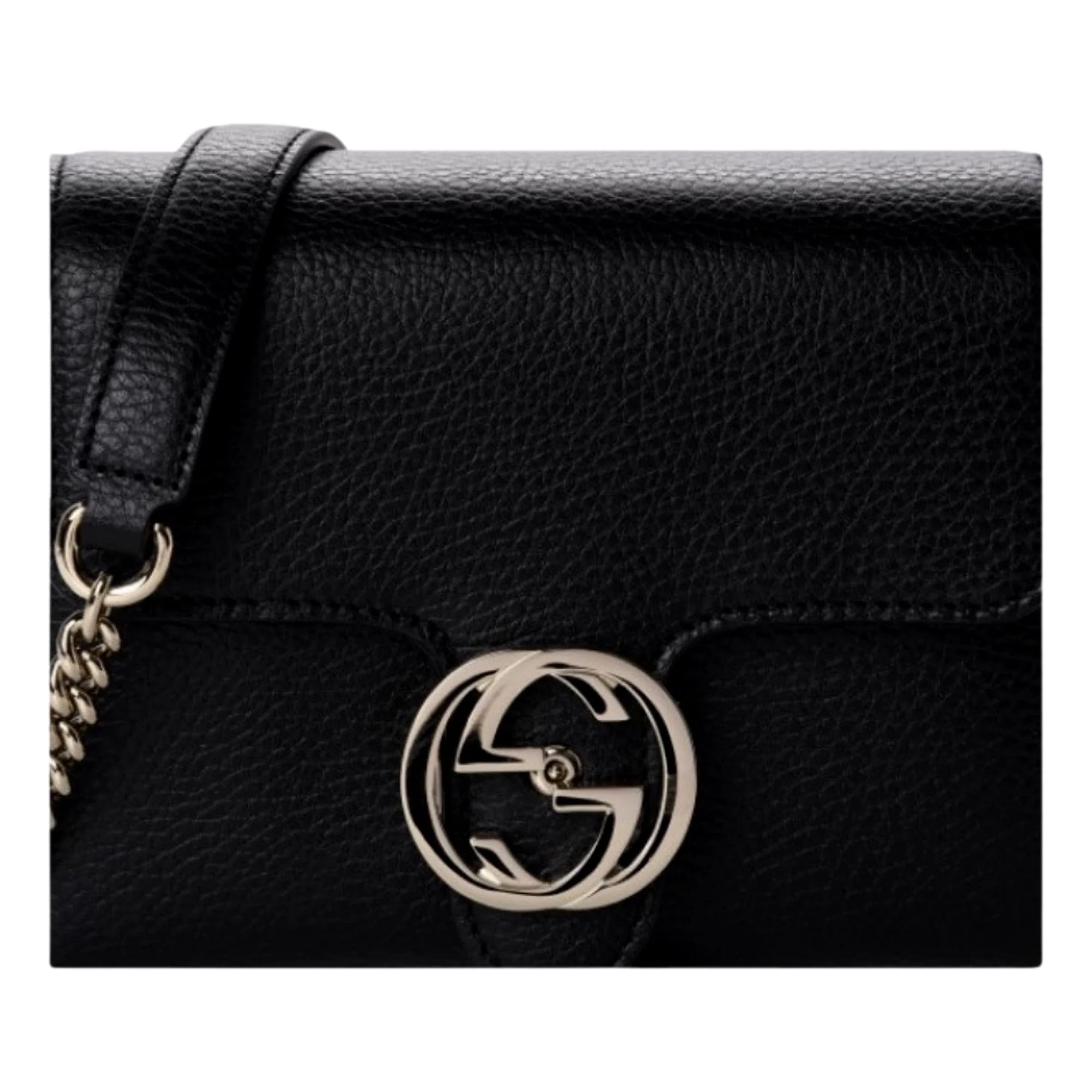 Bags, Gucci Interlocking Black Marmont Leather Silver Handbag Chain