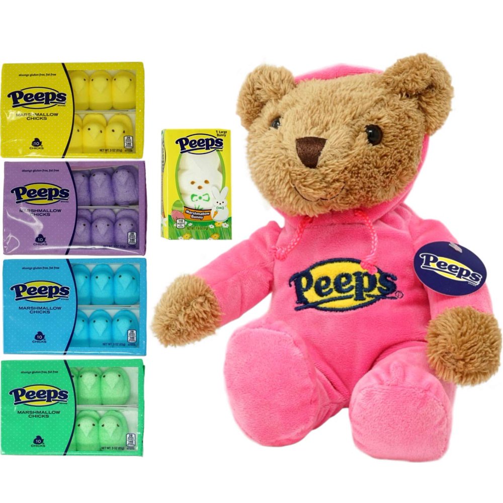 Peep Teddy Bear 14 in w/ PJs Marshmallow Chicks (40) & Marshmallow Bunny (1)