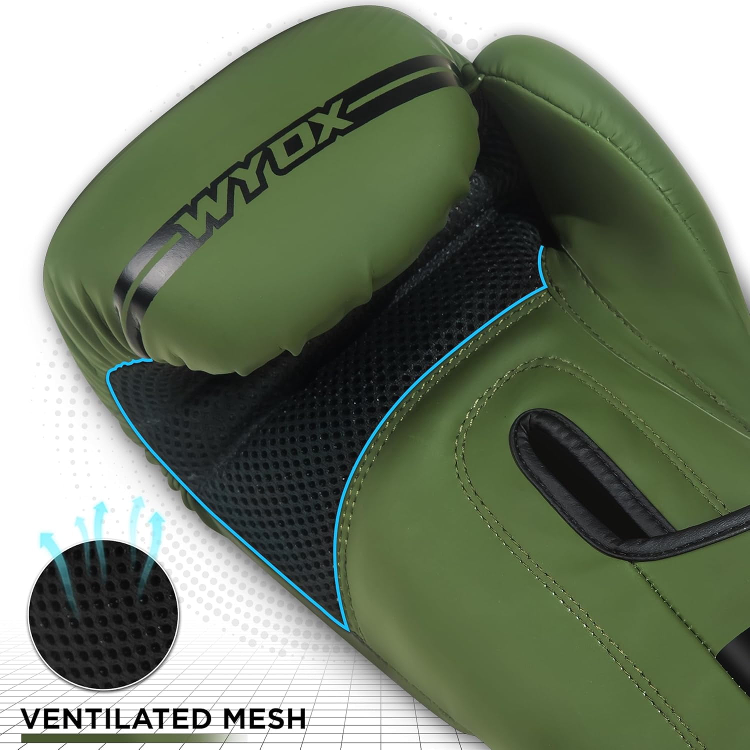 WYOX Boxing Gloves 12oz Adult Army Green – Men & Women | Workout, Punching, Pro Training, MMA, Kickboxing, Muay Thai, Heavy Bag