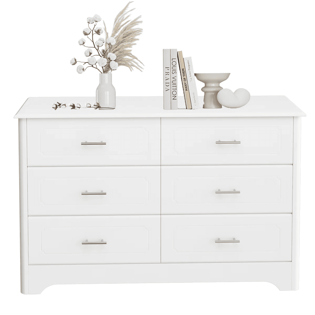 Homfa Double Dresser with 6 Drawer, White Horizontal Dresser Chest for Bedroom