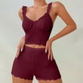 thumbnail image 2 of FAIWAD Womens Pajama Sets 2 Piece Cute Crop Cami Tops and Shorts Ribbed Sets Lace Nightwear, 2 of 4