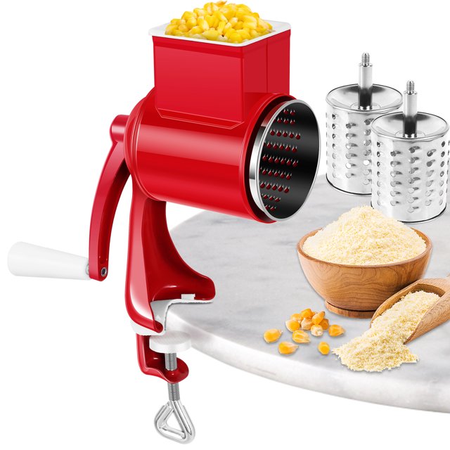 Wekvgz Hand Crank Grain Mill with Table Clamp Rustproof Manual Food Grinder with 2 Replacement Blades Multifunctional Hand Grain Reusable Hand Coffee Grinder for Nut Spice Wheat Coffee Kitchen