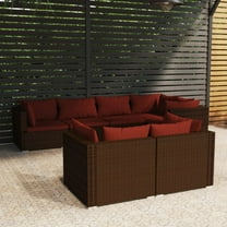 vidaXL 7 Piece Patio Lounge Set with Cushions Brown Poly Rattan, 3102475