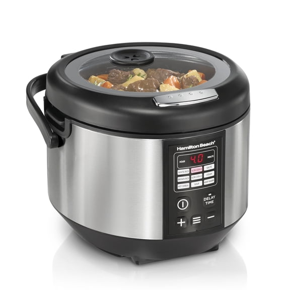 Hamilton Beach Stay or Go 4.5 Quart Multi Cooker, Rice Cooker, Slow Cooker, Steamer, Easy Digital Controls, Nonstick Pot, Black and Stainless Steel