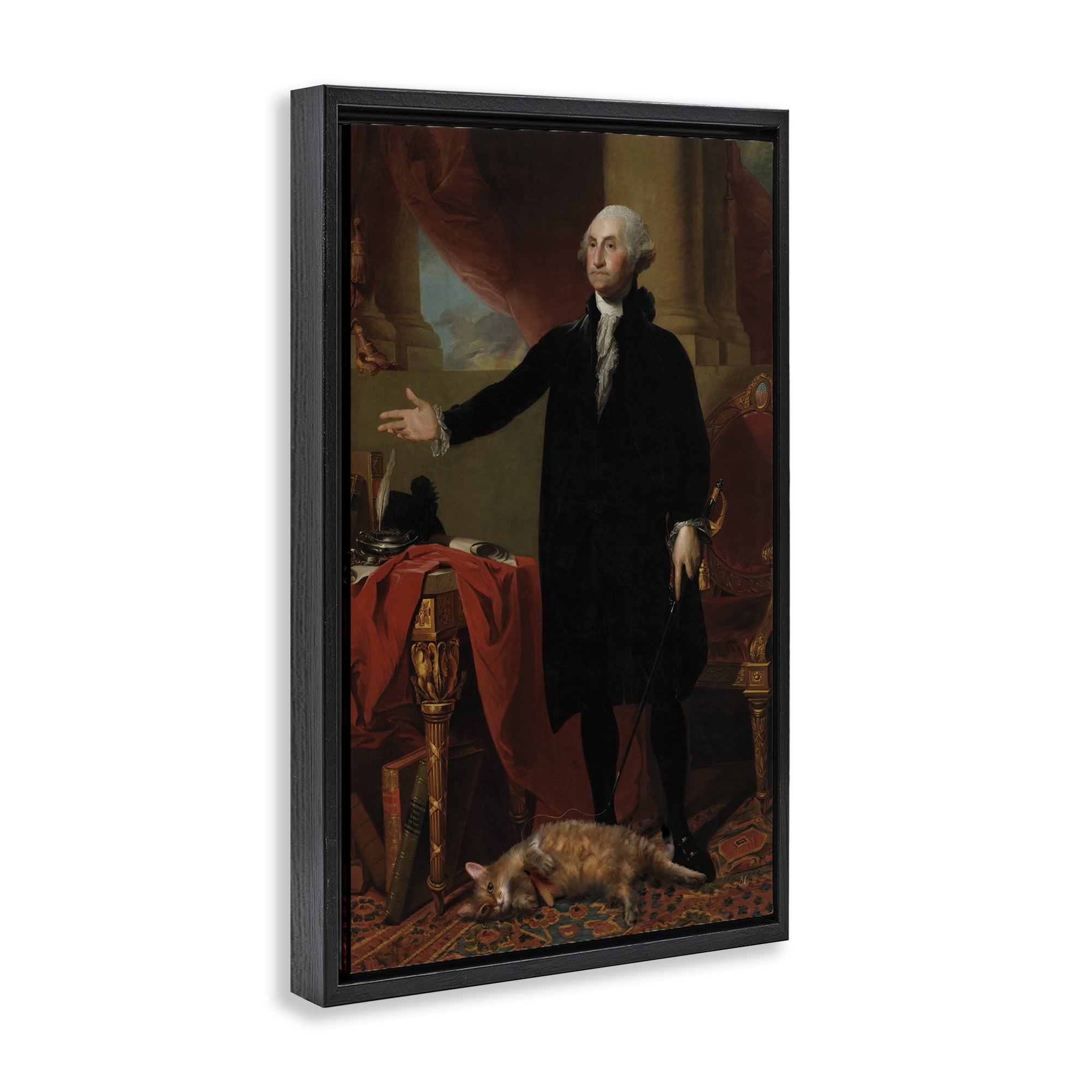 Stupell Industries Purrsuit Of Liberty Historical Cat Black Framed Floater Canvas Wall Art, design by Sarah Adams