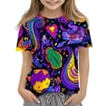 thumbnail image 5 of Abcomgle Girls Summer Tshirts 4-16 Summer Short Sleeve Toddler T-Shirt Colorful Graffiti Print Tshirt Fashion Crewneck Cotton Tee Tops Girls,Royal Blue,5-6Years, 5 of 5