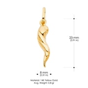 Ioka-14K Yellow Gold Twisted Cornicello Italian Fortune Horn Charm Pendant with 1.2mm Flat Open Wheat Chain Necklace - 22