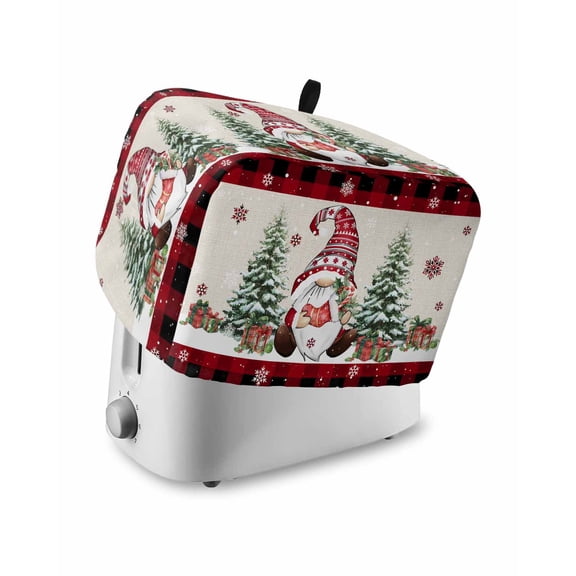 Fsddascl Christmas Gnomes Small Toaster Cover 2 Slice, Kitchen Appliance Covers, Xmas Tree Snowflakes Winter Burlap Plaid Toaster Oven Cover with Loop, Bread Machine Cover Dust Cover Protection