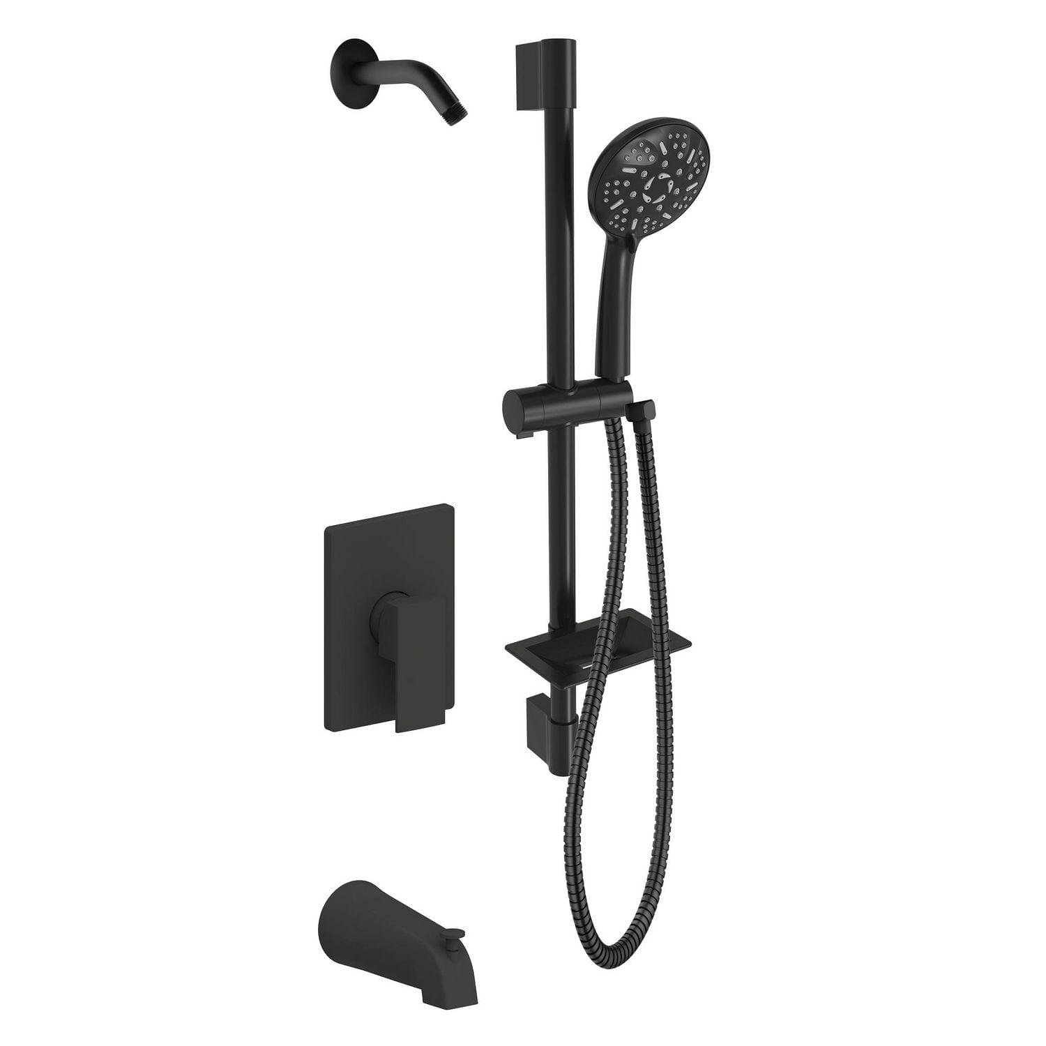 The akuaplus® - EMILIA pressure balance valve PEX installation with adjustable shower post system 9 Settings hand shower and spout with pull-out diverter.