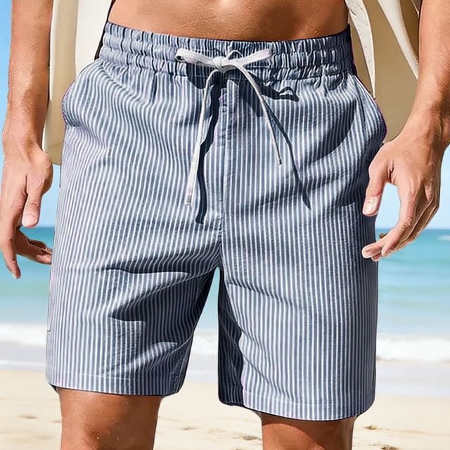 Elvqul Drawstring Short for Men Pockets Summer Board Shorts Elastic Waist Solid Vacation Dark Blue Mens Swim Trunks Running