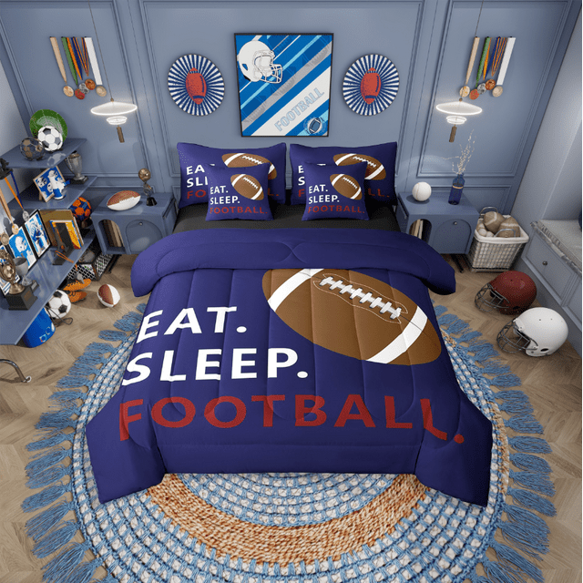 Erosebridal American Football Bedding Sets Twin Size,Rugby Game Comforter Sets With Sheets,Sport Gamer Room Decorative,Reversible,Breathable,7Pcs