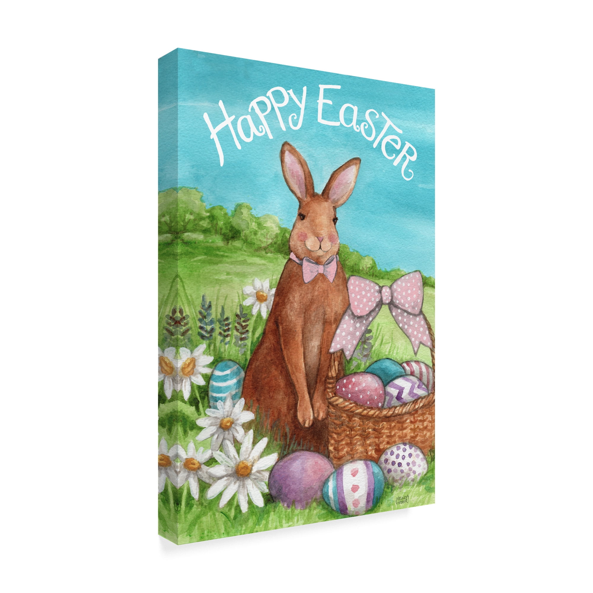 Trademark Fine Art 'Happy Easter Bunny With Basket' Canvas Art by Melinda Hipsher