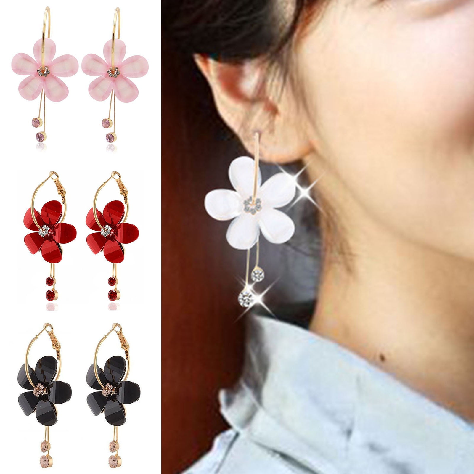 Fashion Women Acrylic Flower Resin Alloy Dangle Drop Ear Stud Earrings Jewelry 