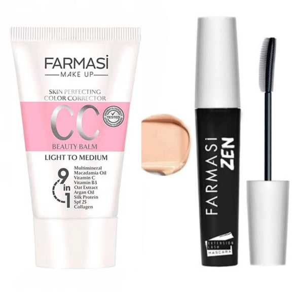 Farmasi Maquillaje cc Crema 9 en 1 50 ml./1.7 fl.oz. (Claro a medio) y Farmasi Zen Mascara Extension Lash 8 ml./0.27 fl.oz.