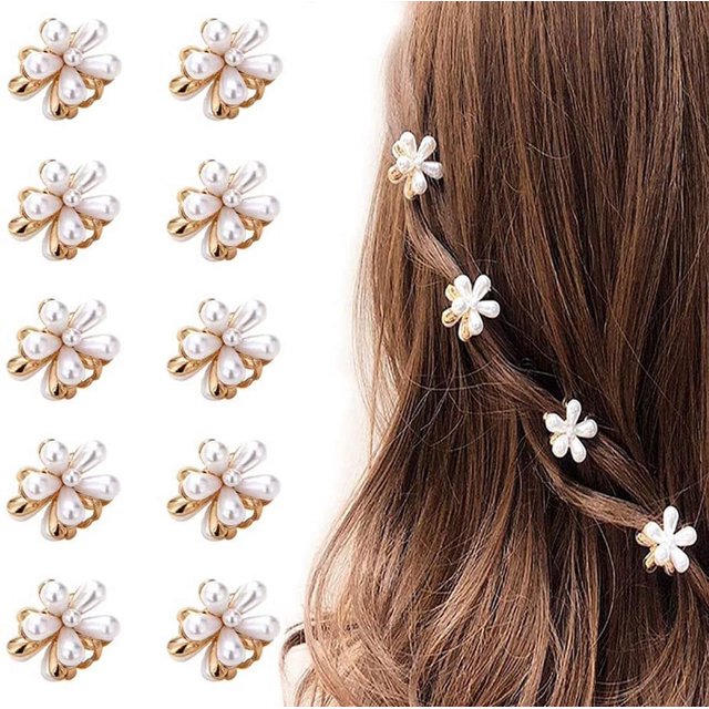 10 clips de garra de pelo con perlas pequeñas con diseño de flores, accesorios decorativos para el cabello para mujeres y niñas
