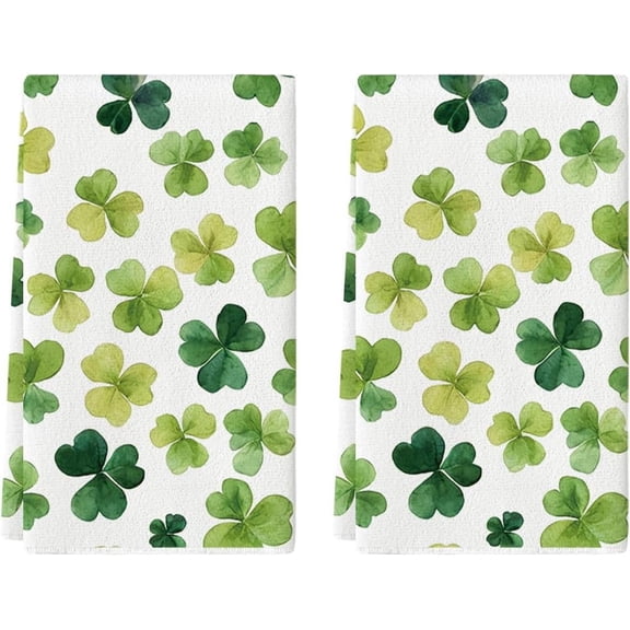 Beige Shamrocks St. Patrick's Day Kitchen Towels Dish Towels, 16x24 Inch Seasonal Spring Decoration Hand Towels Set of 2