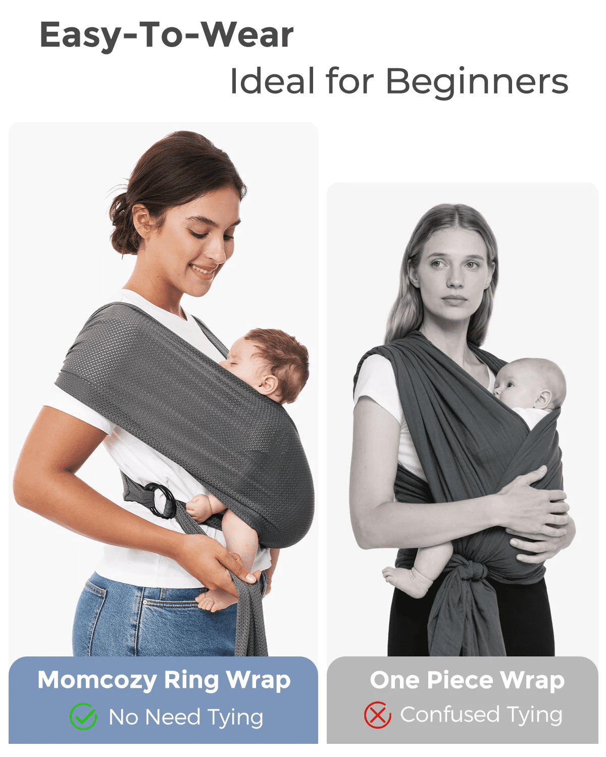 Momcozy Baby Wrap Carrier, Adjustable Baby Carriers for Newborn to Toddler 8-35 lbs, Cooling, Breathable and Lightweight Baby Wrap