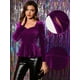 thumbnail image 2 of Blusa de terciopelo para mujer, elegante, con escote corazón, manga larga, top peplum Púrpura XL, 2 of 5